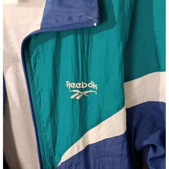 Vintage Reebok Jacket Large Purple White Green Windbreaker Embroidered Logo * - Picture 7 of 7